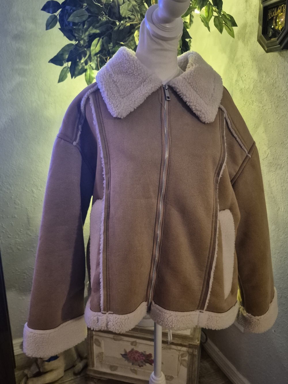 Time and Tru Tan Sherpa-Trim Puffer Jacket